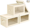 Storage Bins with Lids - Small Fabric Organizers with Window, Collapsible Storage Bins for Clothes, Decorative Closet Organizers for Towels, Tshirt, 3 Pack, Beige