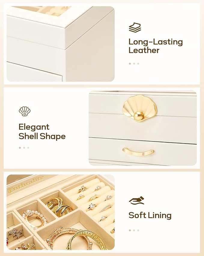 Jewelry Box with 1 Drawers: Display Organizer for Earrings Necklaces - Christmas Gifts for Girls Women (White)