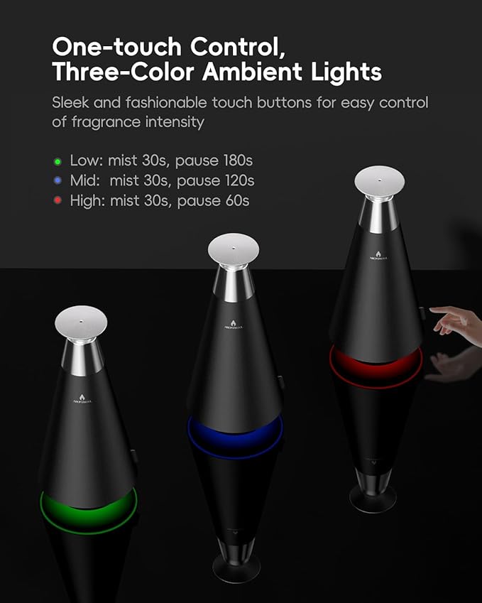 Waterless Scent Diffuser Starter Kit - 1500 Sq Ft Coverage, Alloy Atomization System,Mood Light,Smart Rechargeable Hotel Scent Diffuser, Including 120ml Essential Oil, for Home,Large Room,Spa,Black
