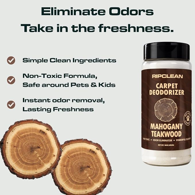 Ripclean Carpet Deodorizer & Freshener Cleaning Powder, Odor Eliminator for Strong Odors & Homes w/Pets, Safe around Kids & Pets, Use on Carpet, Rugs, Upholstery & More (16 Ounce, Lemon)
