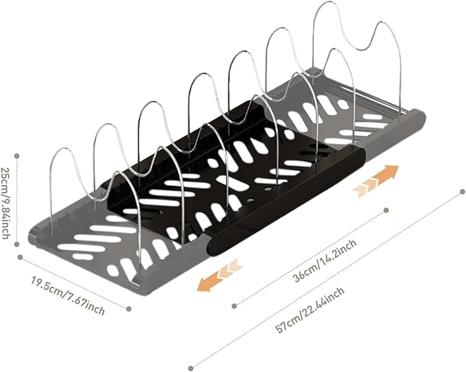 Lhieiayh Pot Rack -Expandable Pan Organizer for Cabinet,Pot Lid Holder with 7 Adjustable Compartment for Kitchen Cabinet Cookware Baking Frying Rack,2Pack,Black