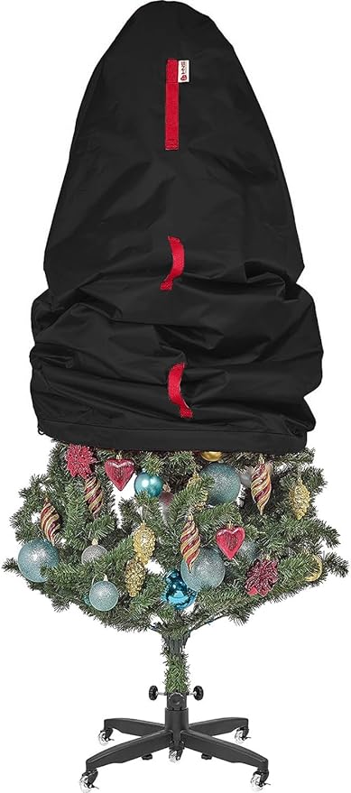 Upright Christmas Tree Storage Bag - Fits 7 Ft Artificial Xmas & Topiary Tree, Vertical Holiday Cover, Durable, Dustproof & Easy-Use Xmas Storage, Black