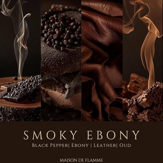 Smoky Ebony Scented Candle – 150g / 5.3 oz Soy Wax Blend, Hand-Poured Candle with Cotton Wick & 10% Fragrance Load – Smoky Woody Oud Home Candle for Bedroom & Living Room Décor