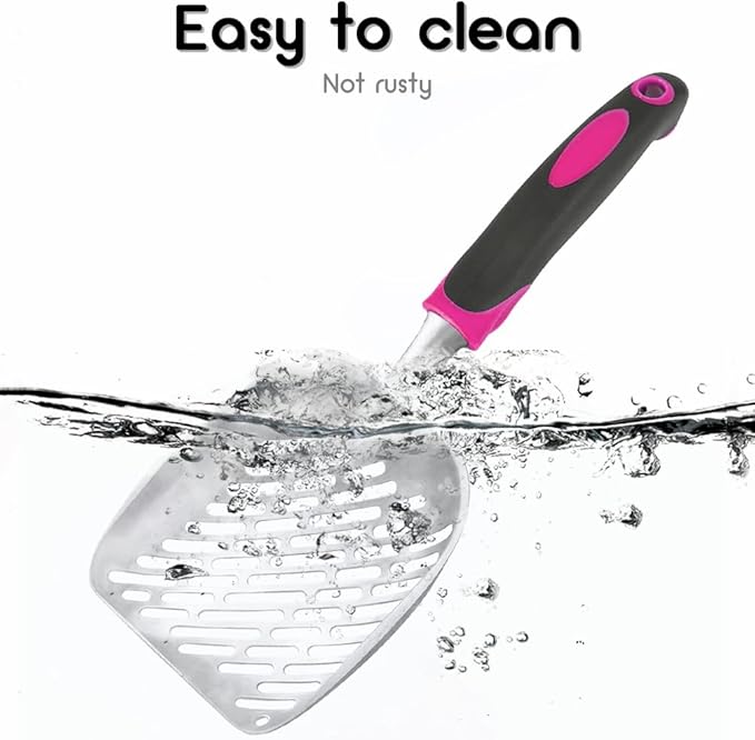 Apidgrowth Cat Litter Scoop-Metal Cat Scooper-Long Handle Scoop,Cat Scooper-Poop Sifting-Mesh Shovel-Suitable for Cat Litter Box, (Rose Red)-Christmas