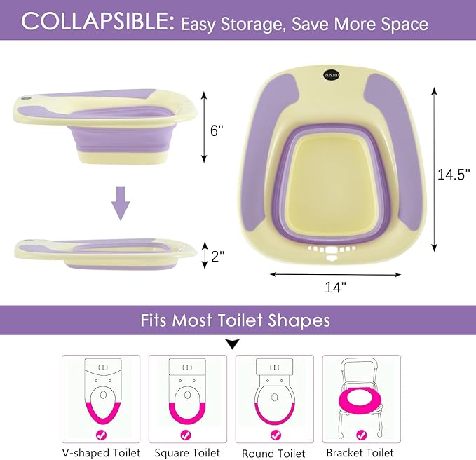 Sitz Bath, Portable Sitz Bath for Postpartum Care, Sitz Bath for Hemorrhoids, Sitz Bath for Toilet Seat, Sits Bath Tub for Women Men Adults, Sitz Bath Soak Salts Basin, Hip Bath Bowl, Purple
