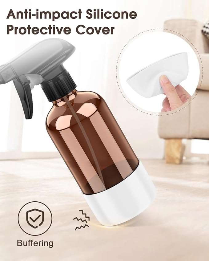 Bontip Glass Spray Bottle with Silicone Sleeve Protection, Amber Glass Spray Bottle Set for Window Cleaner Aromatherapy Facial Hydration Watering Flowers Hair Care 2 Pack/8 oz (Black & White)