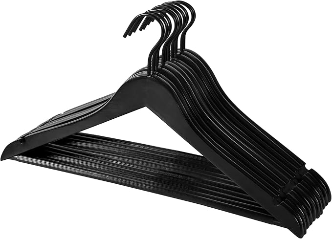Grade A Real Wood Hangers 20 Pack, Suit, Coat, Solid Wood Construction, Smooth Finishes, Non-Slip Pants Bars, Soft Coated Hooks, 360° Swivel Hooks, Premium Quality Wooden Hangers (Black)