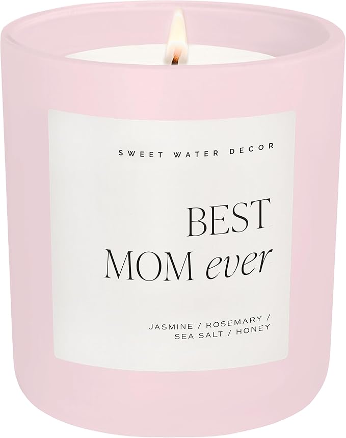 Sweet Water Decor Best Mom Ever Scented Candles - Soy Candles with Lemon, Rosemary, Jasmine, Honey, Violet, Sea Salt, Amber & Musk - Candle Wax with 70 Hours Burn Time - 15Oz Pink Matte Jar Candles