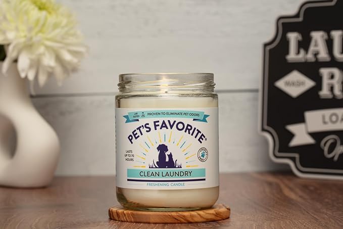 Pet's Favorite Pet Odor Candle, Clean Burning, Long Lasting Scented Candles with a Cotton Wick. (Fresh Laundry, Pack of 1)