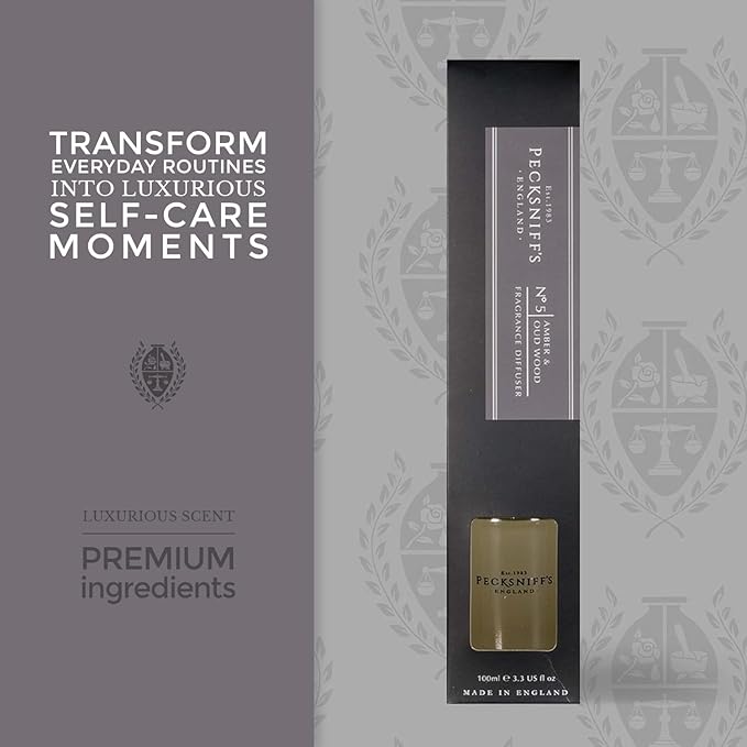Pecksniff's Black Diffuser | Luxurious Amber & Exotic Oud Wood Scent | Hotel Home Fragrance Diffuser | 100 ml/3.38 Fl Oz