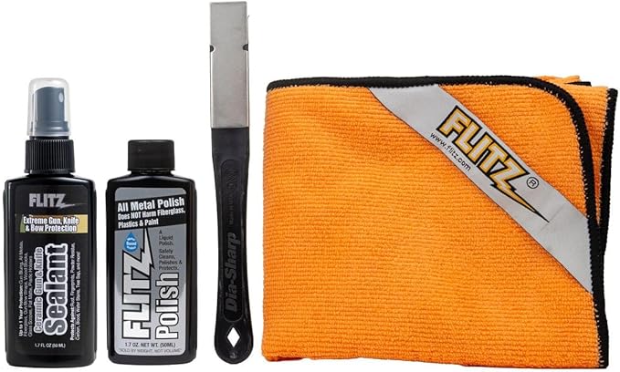 Flitz Knife Restoration Kit - USA-Made All-in-One Knife Cleaner & Restoration Tools - Includes 1.76oz Polish, 1.7oz Ceramic Sealant, Diamond Sharpener, & Microfiber Cloth - Rust Remover for Knives