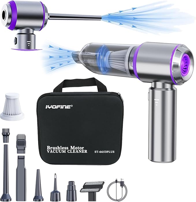 IYOFINE Vacuum/Air Duster 80,000RPM Super Power Mini Car Vacuum Cleaner 4-in-1 air Blower Gun Air Duster & Air Blower & Pump Hand Electric air Duster Handheld dust Blower Blower Cordless (Purple)