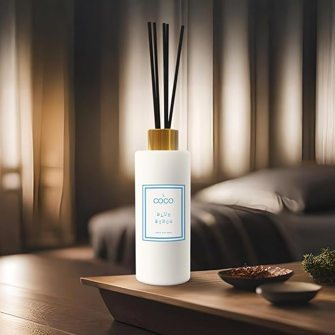 COCO by Stone 5oz Reed Diffuser (Blue Birch) Luxury Scented Oil Diffuser Aromatherapy, Reed Diffusers for Home, Diffusing Oil Fragrance,Fragrance Products, Reed Diffusers for Home, Vegan