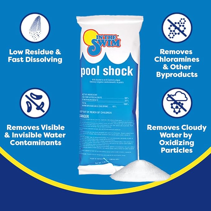 In The Swim Chlorine and Shock Bundle for Sanitizing Swimming Pools – Includes 10 Pound Bucket of 3 Inch Stabilized Chlorine Tablets and 6 x 1 Pound Bags of 68% Cal-Hypo Pool Shock