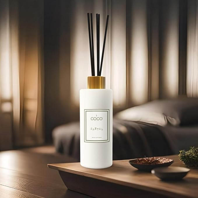 COCO by Stone 5oz Reed Diffuser (Santal) – Luxury Scented Oil Diffuser for Home Aromatherapy, Long-Lasting Vegan Fragrance, Elegant Home Décor and Air Freshener
