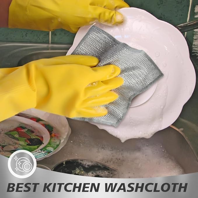Set Non-Scratch Steel Wool Dishcloth - Multi Purpose Wire Dishwashing Rags Kitchen Towels and Dishcloths Sets Durable Cleaning Pads Bathroom Home Essentials Cleaning Supplies Tools (10)