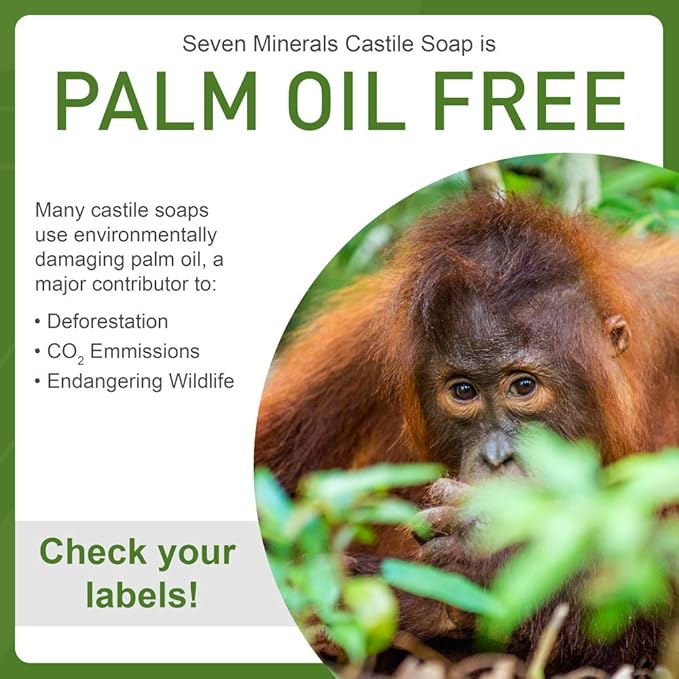 Seven Minerals Pure Castile Soap, Lemon - No Palm Oil, GMO-Free - Gentle Liquid Soap For Sensitive Skin & Baby Wash - All Natural Vegan Formula with Organic Carrier Oils (33.8 fl oz)