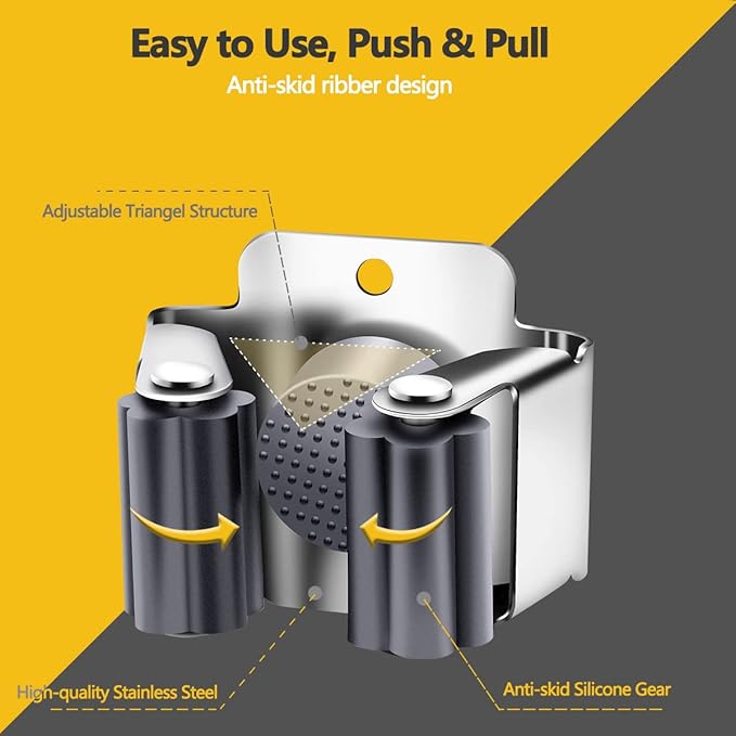 Verdenu 15 Pack Broom Holder Wall Mount, Mop and Broom Holder Wall Mount, Stainless Steel Command Broom Holder with Screws, Garden Tool Storage Organizer for Kitchen, Home, Bathroom, Garage, Grey