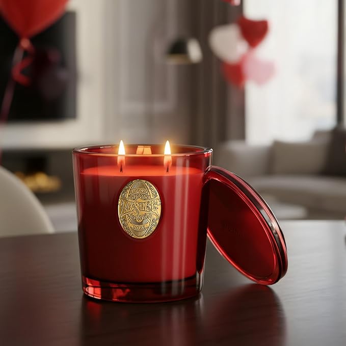 M&SENSE Large Two-Wick Strong Soy Candle | Red Camellia & Vivid Red | 19.8 oz, 120H Burn Time | Luxury Scented Candle for Relaxation, Home Décor,Gift for her | Ideal for Valentine Day