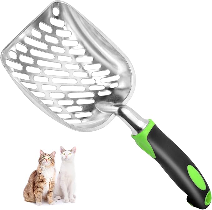 Apidgrowth Cat Litter Scoop-Metal Cat Scooper-Long Handle Scoop,Cat Scooper-Poop Sifting-Mesh Shovel-Suitable for Cat Litter Box(Green)-Christmas