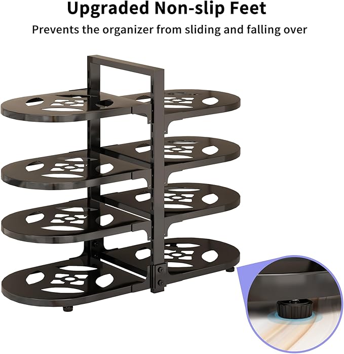 Fovkdcvw Adjustable Heavy Duty Pots and Pans Organizer Under Cabinet, 8-Tier Pot and Pan Organizers Inside Cabinet, Kitchen Cabinet Organizers and Storage, Black