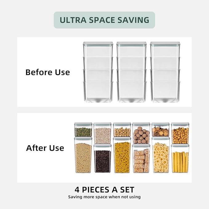 EQI 12 Pcs Pop Airtight Food Storage Containers with Lids for Kitchen Pantry Organization Stackable Cereal Snacks Flour Sugar Coffee Spaghetti (1.2, 2.0, 2.7, 3.3qt)*3