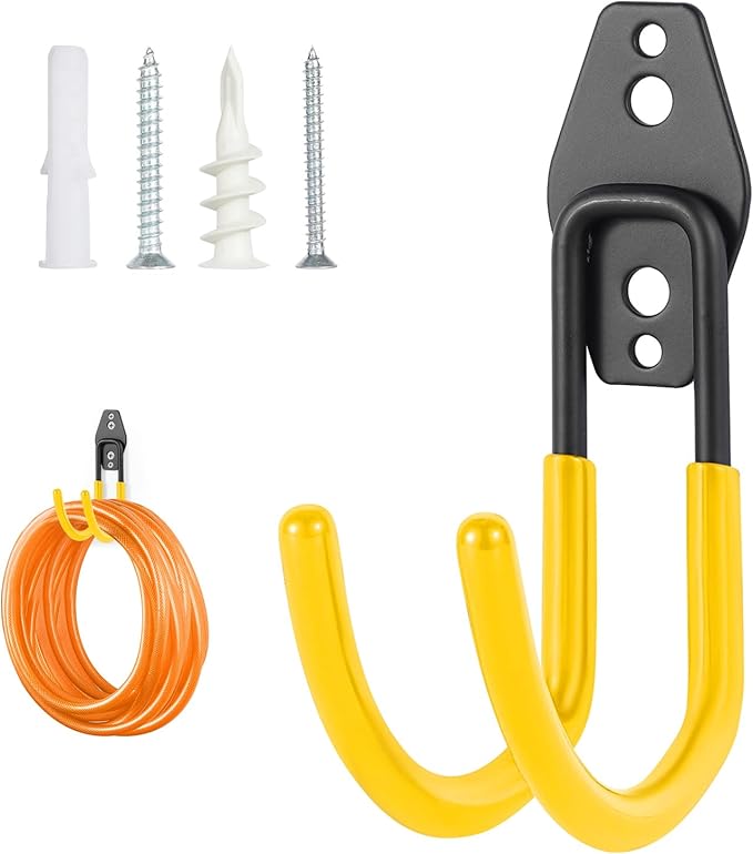 Heavy Duty Hose Hook, Garage Storage Utility Hooks, Garden Hose Hooks with Coating, Wall Mount Hooks for Bikes, Tools, Ladders, Cables, and Outdoor Equipment, Yellow