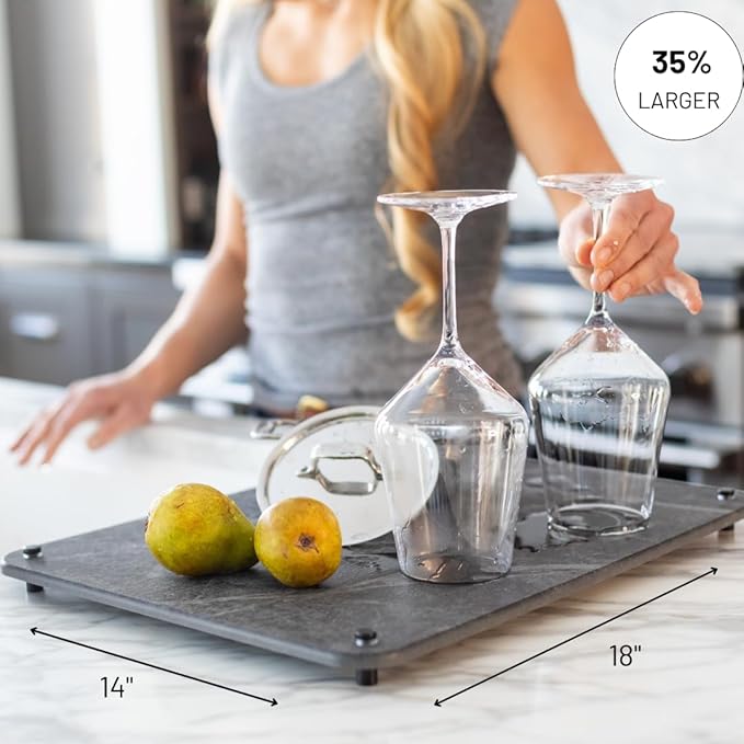 LARGE Siren Stone Natural Dish Drying Mat for Kitchen Counter - Premium Diatomaceous Earth Mat | Quick Drying, Super Absorbent | Non-Toxic, BPA-Free, Eco-Friendly | Female-Founded USA Brand (18"x14")