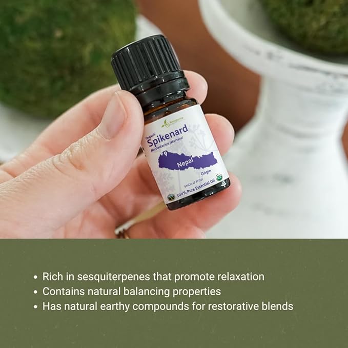 Organic Spikenard Essential Oil - Direct from Annapurna Aroma Nepal - Steam Distilled - Aceite de Nardo for Aromatherapy, Massage, Diffuser, DIY Candle and Soap Making - 5ml