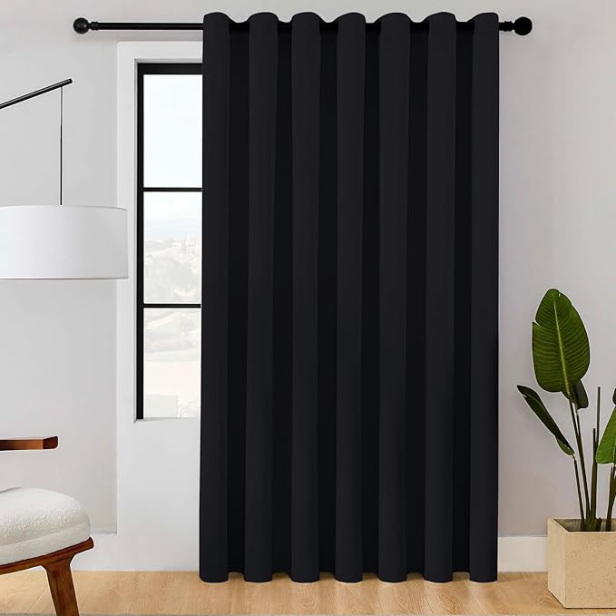 ChrisDowa Room Divider Curtain 120 Inches Long, Wide Blackout Sliding Door Curtain for Bedroom, Room Darkening Privacy Window Curtain for Patio Door (1 Panel Set, Black, 100 x 120 Inch)