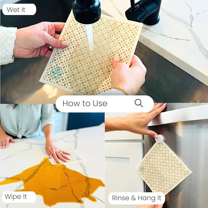 Harps&Seb Swedish Dishcloths for Kitchen Dishcloths - 6 Pack, Reusable Paper Towels with Clips, Super Absorbent Washable Non-Scratch Swedish Dish Towels, No Odor, Biodegradable