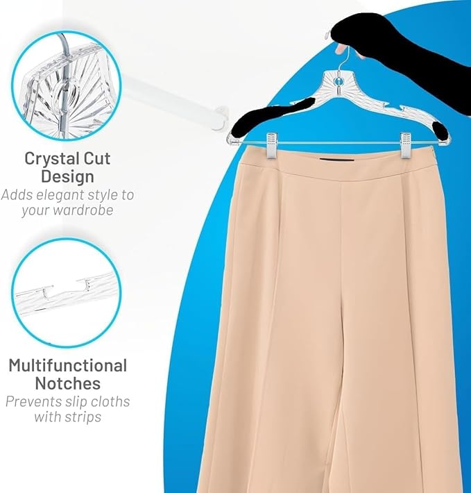 Clothes Hangers with Clips Plastic Set of 25 Pack Heavy Duty Hangers Dresses, T-Shirts Shirt Suit Hangers for Closet Organization Crystal Clear Hanger Pants Skirt Hanger Women and Men
