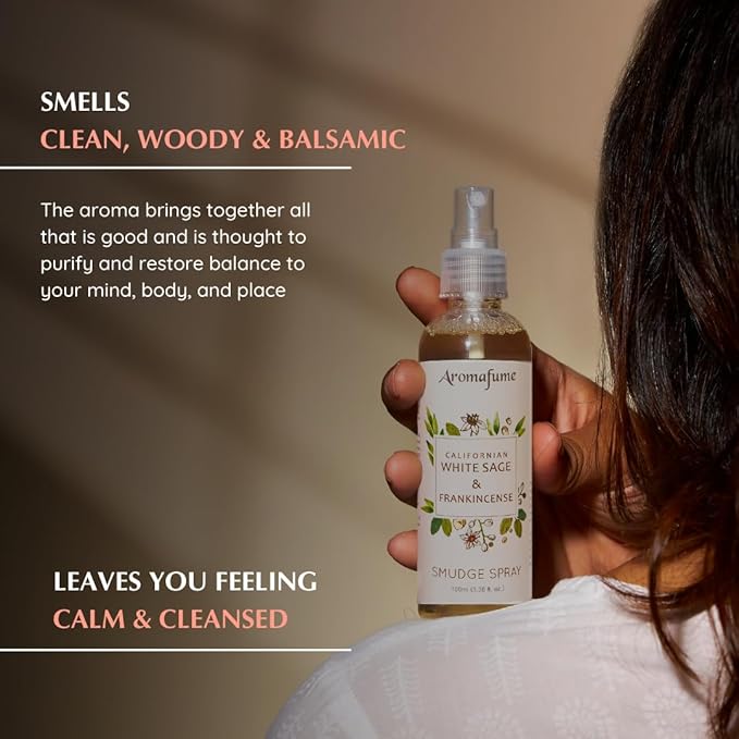 White Sage & Frankincense Smudge Spray by Aromafume | 100ml/3.3 oz | Sage Spray for Cleansing Negative Energy & Protection | Non-Toxic | Room Spray for Spiritual Cleansing, Smokeless Sage Smudging