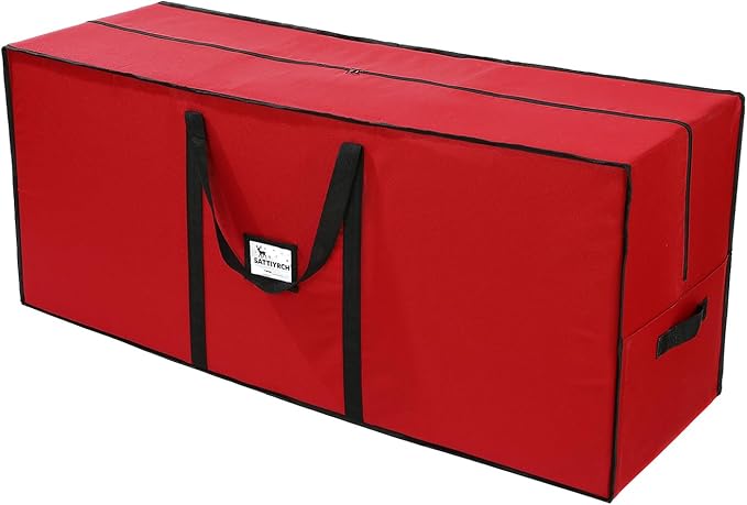 Sattiyrch Christmas Tree Storage Bag, Fits Up to 7.5 ft Tall Artificial Tree, Heavy Duty 600D Canvas Red Rolling Tree Storage Bag with Sleek Dual Zipper and Durable Handles, 45" x 15" x 20"