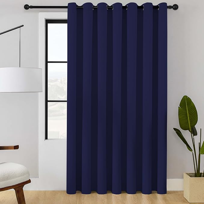 ChrisDowa Room Divider Curtain 84 Inches Long, Wide Blackout Sliding Door Curtain for Bedroom, Room Darkening Privacy Window Curtain for Patio Door (1 Panel Set, Navy Blue, 100 x 84 Inch)