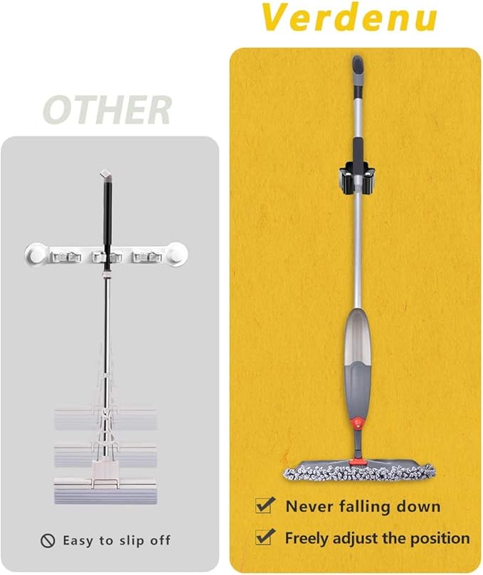 Verdenu 15 Pack Broom Holder Wall Mount, Mop and Broom Holder Wall Mount, Stainless Steel Command Mop Hanger with Screws, Garden Tool Storage Organizer for Kitchen, Home, Bathroom, Garage, Black