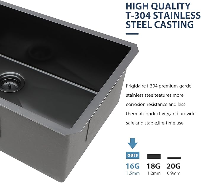 27 Black Kitchen Sink - Lordear 27 x 19 Inch Undermount Sink Gunmetal Black 16 Gauge Stainless Steel Deep Single Bowl Handmade Sinks Basin