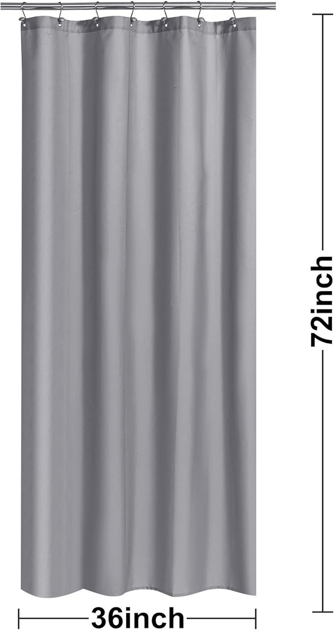 N&Y HOME Fabric Shower Stall Curtain or Liner 36 x 72 Inches - Hotel Quality, Machine Washable, Water Repellent - Gray, 36x72