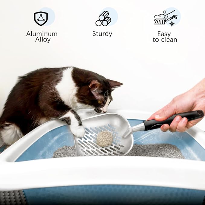 Apidgrowth Cat Litter Scoop,Mesh Shovel,Stainless Steel Metal Scoop,Poop Sifting,Mesh Shovel,Suitable for Cat Litter Box(Black)