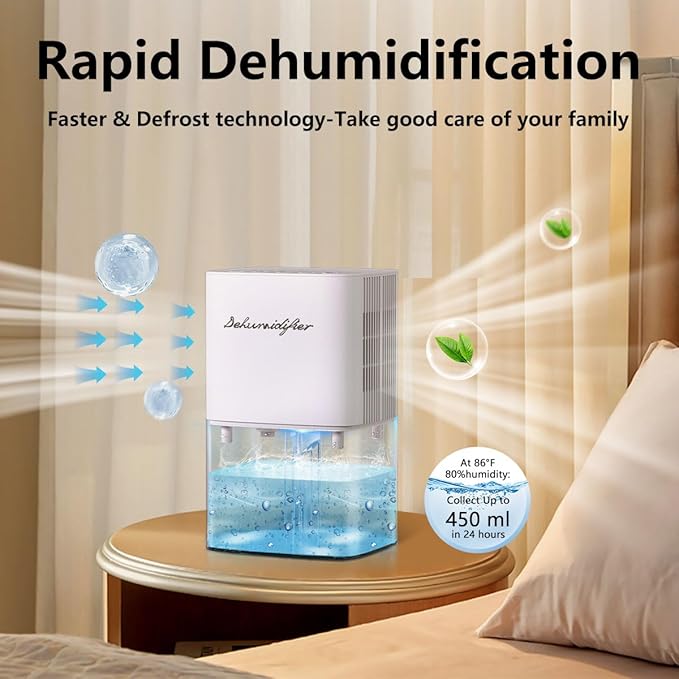 Dehumidifier 1800ML 63OZ Small Dehumidifier for Home 230 Ft² Safety Dehumidifiers Adjustable 10 Color Lights 5 Timers 3 Setting Modes Auto Shut Off Protection Low Noise For Bedroom Bathroom