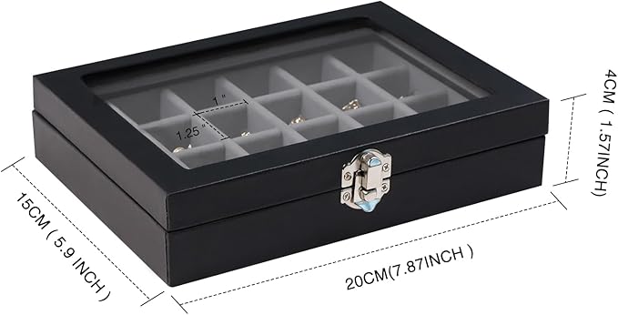 Wudygirl Small Jewelry Organizer Ring Box Velvet Jewelry Box Earring Organizer with Clear Lid Jewelry Tray for Women Girls Jewelry Display Case Drawer Inserts 24 Grid (Gray)