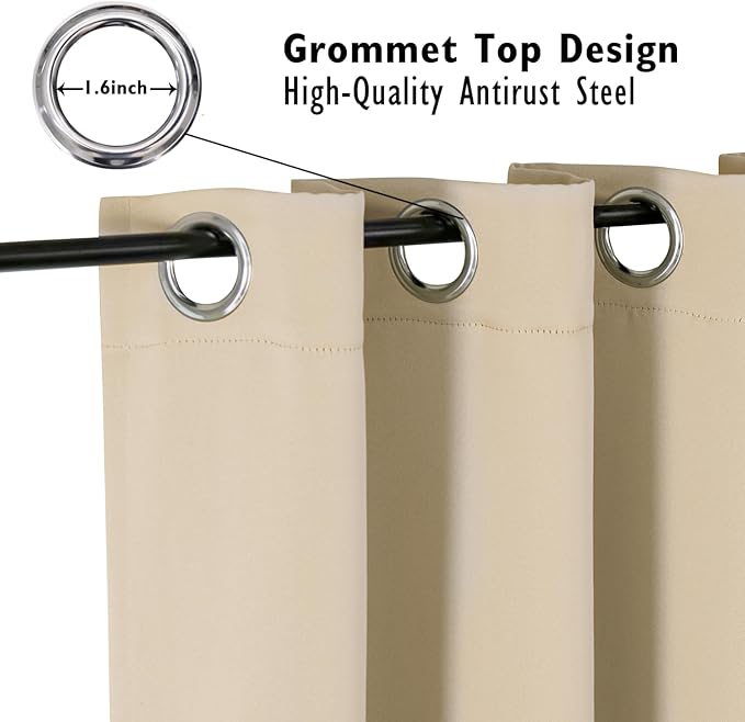 ChrisDowa Blackout Curtains 36 Inches Long for Living Room, Grommet Thermal Insulated Room Darkening Curtains for Bedroom (1 Panel Set, Biscotti Beige, 52 x 36 Inch)