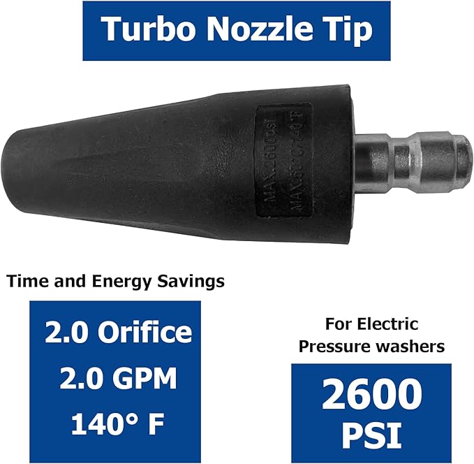 Pressure Washer Turbo Nozzle 2600 PSI 2.0 GPM Rotating Power Washer Tips with 5 Spray Nozzle Tips, 1/4-Inch Quick Connect, Replacement for Greenworks, Karcher, Ryobi and More