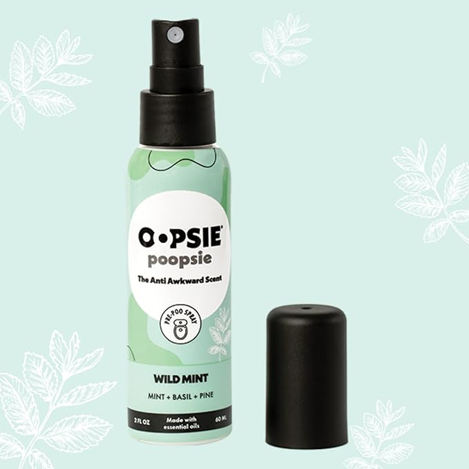 Oopsie Poopsie Pre Poop Spray - 4 Pack Natural Pre Poo Toilet Spray for Bathrooms, Trap Odors & Eliminate Embarrassment, 2oz Travel Size Pre Poo Air Freshener Spray (Wild Mint)