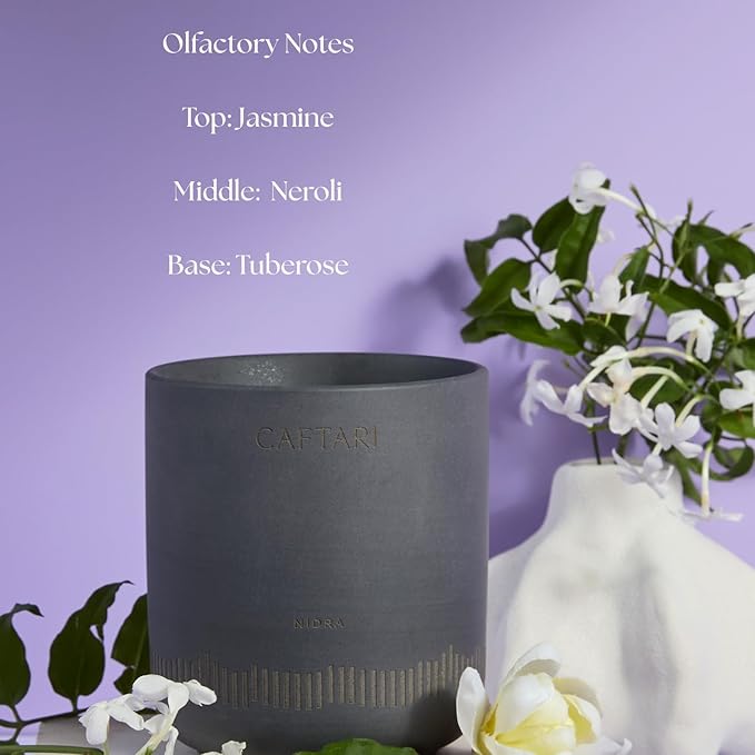 CAFTARI Luxury Aromatherapy Candle | Jasmine, Tuberose & Neroli Scented | 60 Hour Burn | Clean Coconut Soy Wax | Vegan, Gift-Ready Candle for Sleep & Home Spa Feel | Nidra