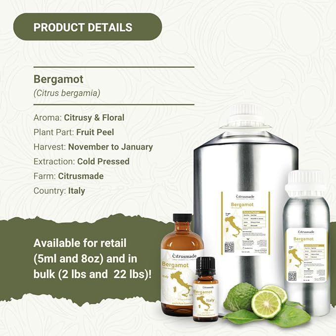 Bergamot Essential Oil - Direct from Citrusmade in Sicily- Pure Essential Oil for Diffusers and Aromatherapy | 100% Pure Therapeutic Grade (2Lbs)
