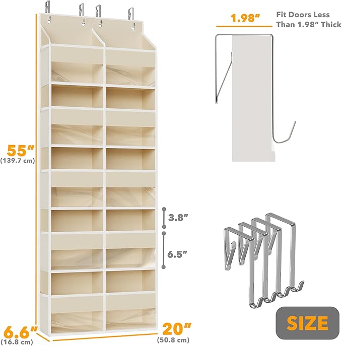 SpaceAid Extra Large Over The Door Organizer with 10 Large Pockets and 10 Mesh Side Pockets, 5 Layers Door Organizer Hanging with Clear Window for Bedroom, Bathroom, Pantry and Nursery, Beige
