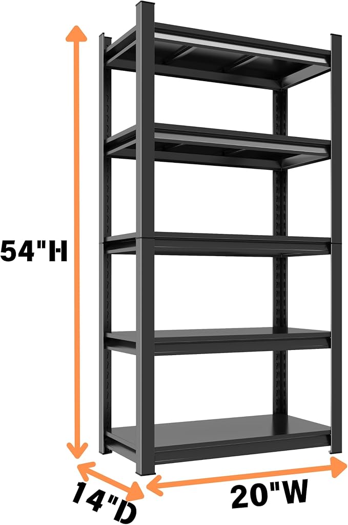 Notmise Metal Garage Shelving Unit, Heavy Duty 5-Tier Adjustable Storage Rack, Steel Shelving,2000 lbs Capacity, Industrial Shelves for Heavy Tools and Equipment (5-Tier 54" H x20 W x 14" D)