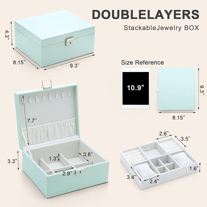 Jewelry Organizer Boxes for Women,Travel Jewelry Case, 2 Layers Removable Jewelry Box,Storage for Necklace, Bracelet, Earring,Rings,Jewelry Box Gifts for Women Girls