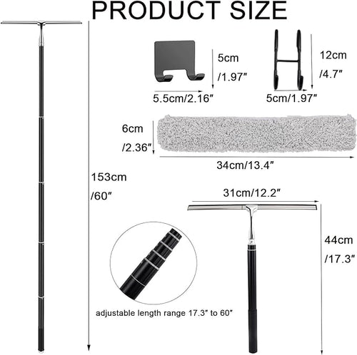 17.3″-60″ Squeegee for Shower Glass - Metal Squeegee with Extension Pole,Window Squeegee for Home, Shower Glass, Car Windshield, High Window, Floors